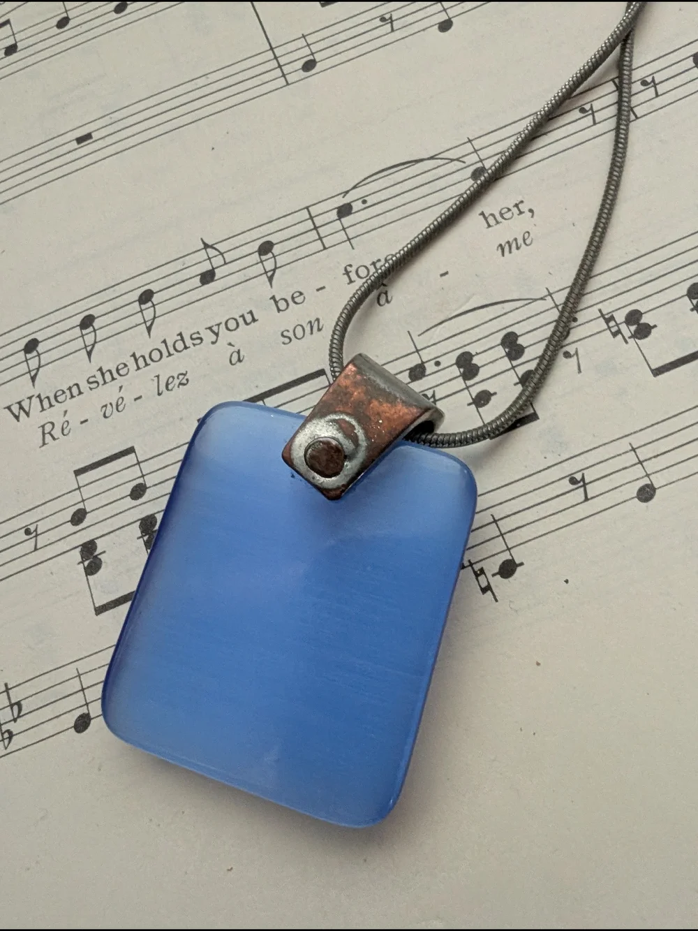 Blue Glass Pendant Necklace with Silver Bail - Picture 7 of 9